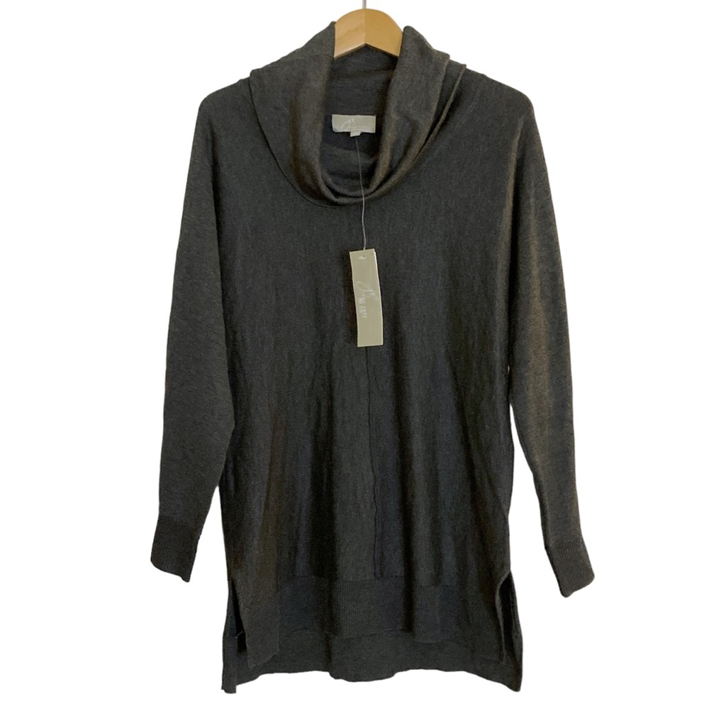 Joan Vass NY Medium Women's‎ Sweater Shawl Cowl Neck Heather Graphite Gray Tunic